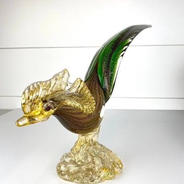 Vintage Murano Art Glass Bird Roadrunner Pheasant Sculpture Figure Venetian Italy 