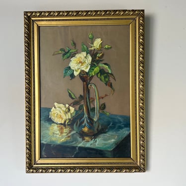 1920 Antique Still Life Oil Painting, Signed 