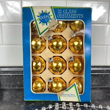 Vintage Gold Coby Glass Christmas Tree Ornaments 2 1/4