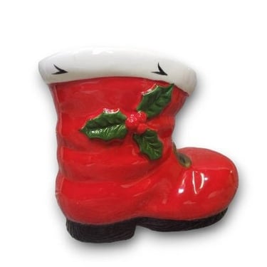Vintage Santa Claus Boot Planter, Lefton Porcelain Japan, Holly Leaves & Berries, Shoe Candy Cane Holder, Christmas Decor, Vintage Holiday 