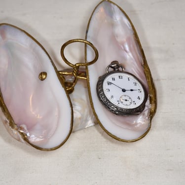 Antique French Palais Royal Shell Calling Card Dish Victorian Mother of Pearl Trinket or Pocket Watch Dish Vanity Dish Very Scarce Souvenir 