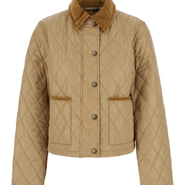 Burberry 'Oldham' Beige Quilted Jacket With Corduroy Collar In Tech Fabric Woman