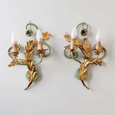 pair of vintage Italian tole sconces