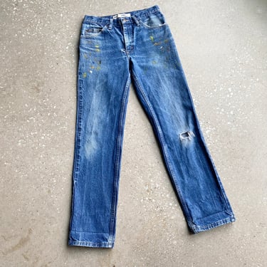 Vintage Lee Boyfriend Jeans with Paint Splatter / Vintage Broken In Jeans / Thrashed Jeans 28 Waist / Vintage Lee Jeans 28x32 / Paint Jeans 