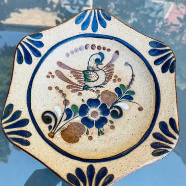Vintage Blue Bird Mexican Tonala Pottery Plate by LeChalet