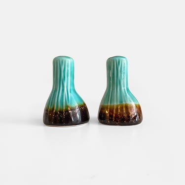 Ceramic Salt & Pepper Shakers with Turquoise and Brown Glaze 