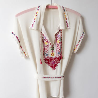 30s Embroidered Silk Folk Blouse 