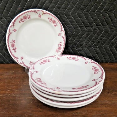 6 Vintage Shenango Restaurant Ware Chardon Rose Red Luncheon / Dinner Plates 9