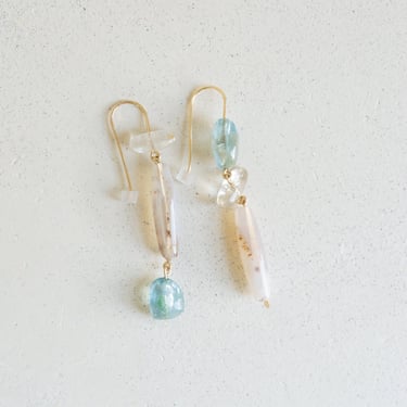Cascade Earrings in Aquamarine, Quartz, Agate (In Store)
