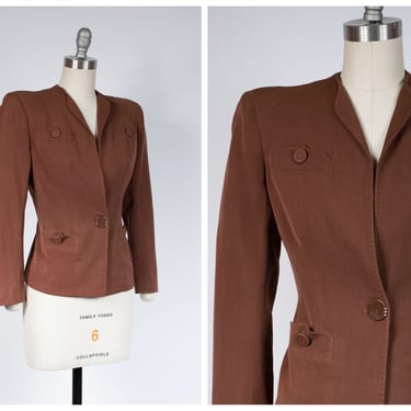 1940s Jacket - Gorgeous Autumnal 40s Blazer in Rich Chocolate Brown with Top Stitching 