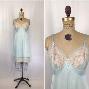 Vintage 60s slip | Vintage light blue lace dress slip | 1960s Vanity Fair full slip negligee 