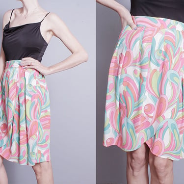 Vintage 1980's/1990's | LILLIE RUBIN | Colorful | Patterned | Wrap | 100% Silk | Skirt | S 