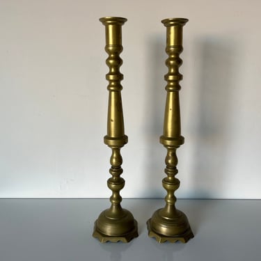 Vintage Tall Solid Brass Mexican Candle Holders a Pair 