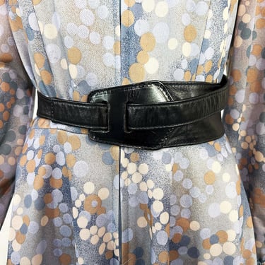 Vintage Black Belt Suede Leather Wide Buckle Wrap 1980s 1990s 