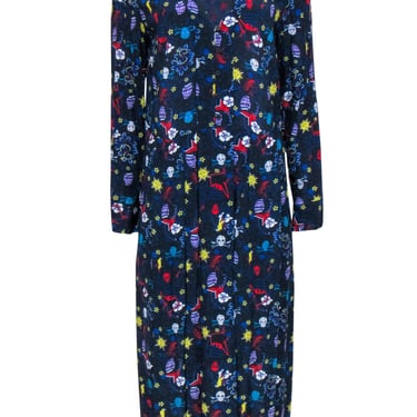 Zadig & Voltaire - Navy & Multicolor Print Maxi Dress w/ Ruffled Trim Sz M