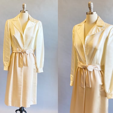 1960's Kiki Hart Dress / Silk Satin Faux Wrap Dress / 60s Two-toned Dress /  Size Medium 
