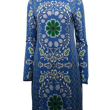 Tory Burch - Blue, Green, & White Paisley Print Silk Jersey Dress Sz L