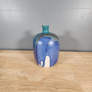 Blue Drip Glaze Studio Pottery Vase 