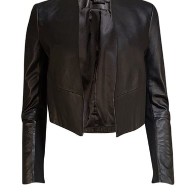 Alice &amp; Olivia - Black Cropped Leather &quot;Harvey&quot; Blazer Sz S