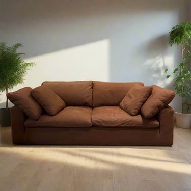 Restoration Hardware Down Filled Brown Italian Leather Sofa BC267-1