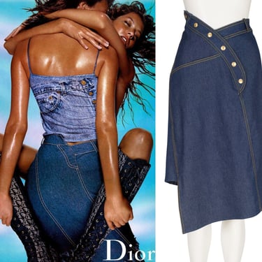 Christian Dior by John Galliano 2000 S/S Ad Campaign Vintage Asymmetrical Blue Denim Skirt Sz L 
