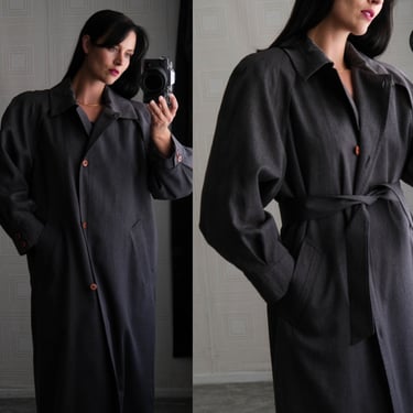Vintage 80s London Fog Charcoal Grey Chore Trench Coat W/ Belt | Made in USA | Gabardine | 1980s Designer Tailored Trench Overcoat Jacket 