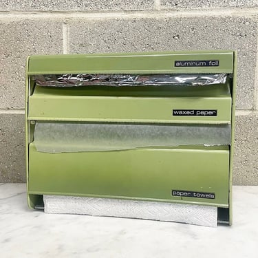 Vintage Storage Dispenser Retro 1960s Lincoln + Beautyware + Aluminum Foil + Wax Paper + Paper Towel + Green + MCM + Kitchen Decor 