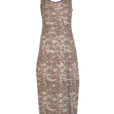 Ramy Brook - Grey & Taupe Print Sequin Sleeveless "Artie" Dress Sz L