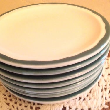 14 Pc 1950's Green Trim Syracuse Coffee Cup/Mugs-Bread Plates -Restaurant Ware-Mint 