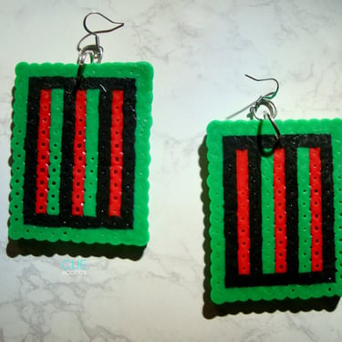 Tri Color Pan African Flag Remix Perler Bead Rectangle Drop Dangle Earrings | Black History Month | Red Black Green | Africa Earrings | Gift 