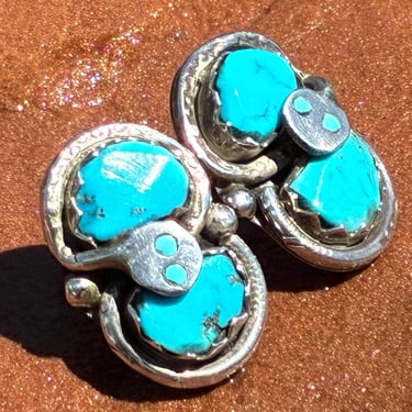Effie Calavaza ~ Vintage Zuni Turquoise Sterling Silver Snake Post / Stud Earrings 