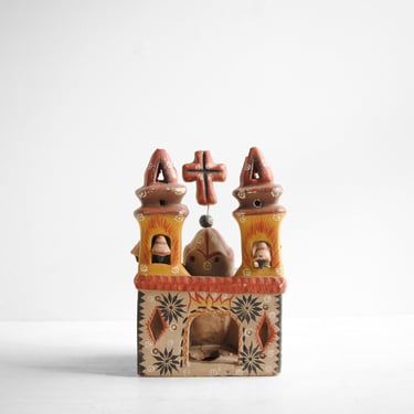 Vintage Mexican Folk Art Church, Mexican Lantern or Incense Burner 