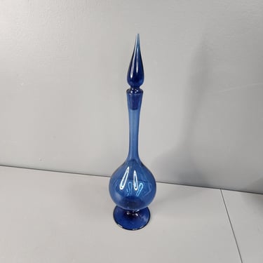 Blue Blown Glass Decanter Vase 