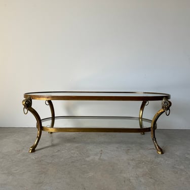 Hollywood Regency  Neoclassical - style Maison Jansen  Two-Tiered Brass Rams Head Oval Coffee Table 