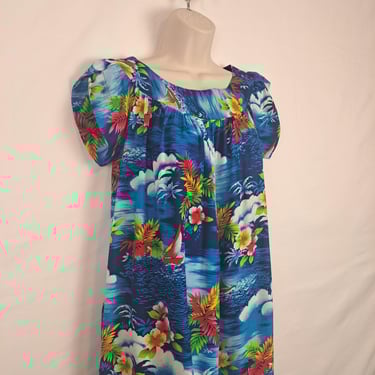 Vintage Blue Tropical Mu'umu'u 