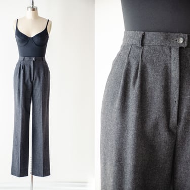 high waisted pants | 80s 90s vintage Pendleton dark gray charcoal wool dark academia pleated trousers 