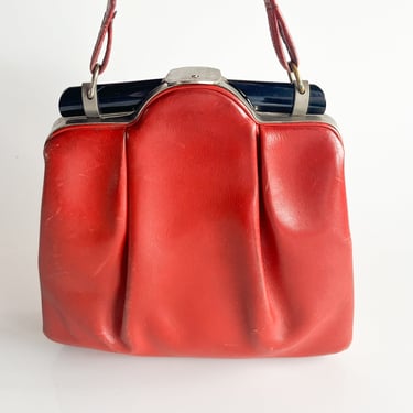 1940s Red Frame Leather Handbag