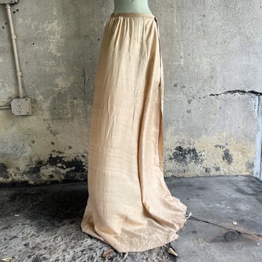 Antique Edwardian Cream Raw Silk Full Length Skirt Dress Pieced Natural  Vintage