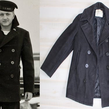 Vintage Military Issued Navy Peacoat, Wool Coat, USA Made, Men's, Nautical Jacket, Double Breasted, Uniform, Workwear 
