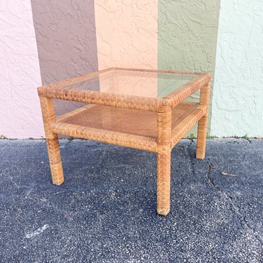 Rattan and Cane Side Table
