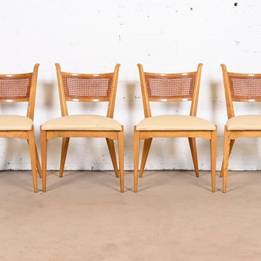 Edmond Spence Swedish Modern Sculpted Maple and Cane Dining Chairs, Set of Four