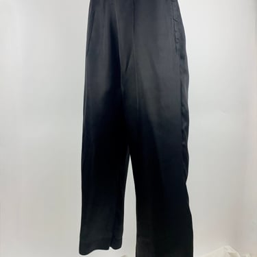 1940'S Palazzo Pants - Black Satin - High Waisted - Wide Legged Loungewear - Size Medium - 30 Inch Waist 