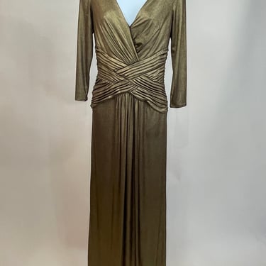 1980s Tadashi Gold Pleated Gown 