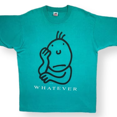 Vintage 1995 “Whatever” Big Print Sad Face Graphic Art T-Shirt Size XL 