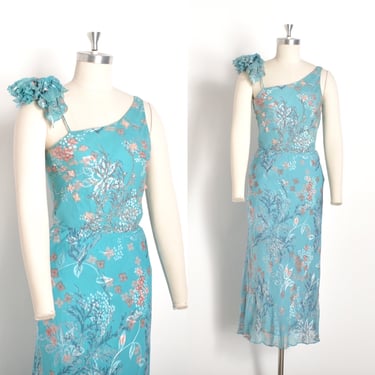 Vintage 2000s Dress / Y2K Diane Freis Floral Silk Two-Piece Set / Blue ( XS S ) 