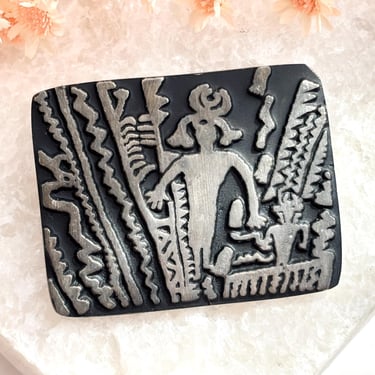 Alice Seely Silver Pewter New Mexico Made Tribal Petroglyph Style Inspired Urban Fetish Vintage Brooch Pin 