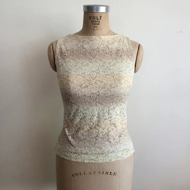 Pale Yellow Ombre Striped Lace and Sequin Top - Late 1990s/Early 2000s 