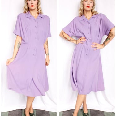 1940s Gabardine Lavender Purple Dress - XL 