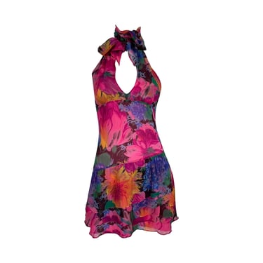 Dolce + Gabbana Multicolored Silk Ruffle Mini Dress