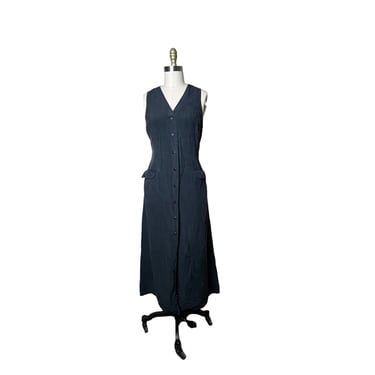 Vintage Limited America Silk Maxi Dress Full Button Down Black size medium 